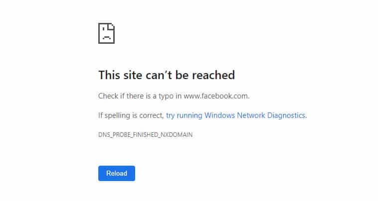 Facebook bị lỗi kết nối